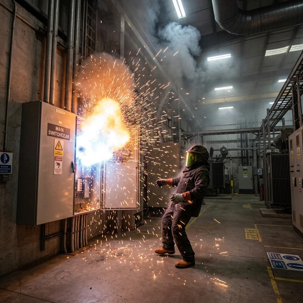 Dangerous arc flash electrical explosion event demonstrating industrial electrical safety hazards in Florida